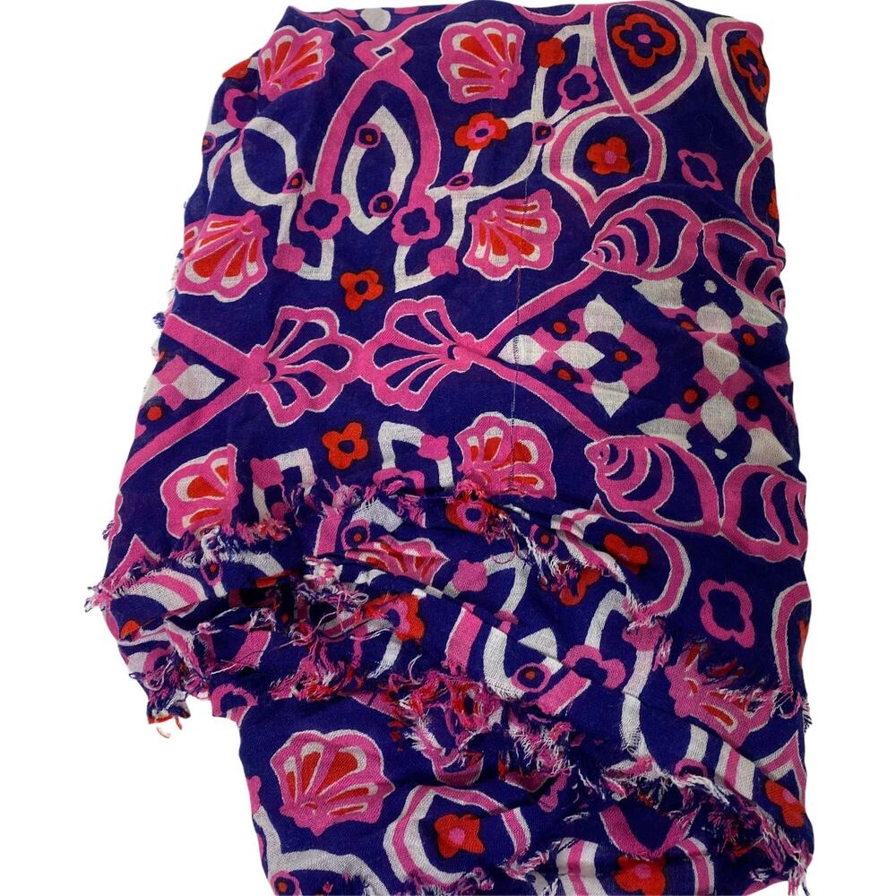 Women's Soft Pink Floral Fringe Square‎ Scarf Blue Pink